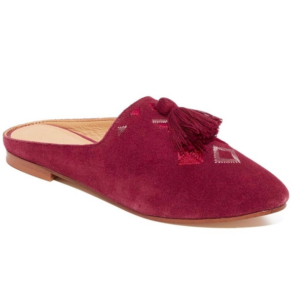 Soludos Palazzo Wine Red Suede Leather Tassel Mule Loafer Pointed Toe Flat Shoes - Picture 5 of 10